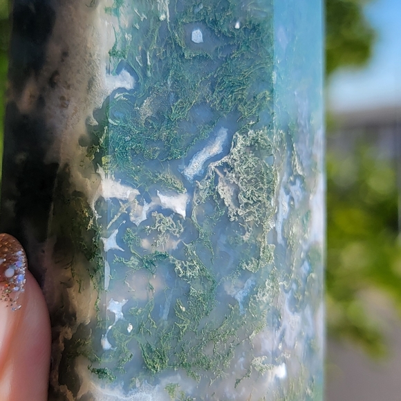 NEW 8.5" MOSS AGATE WITH BLUE CHALCEDONY TOWER - Picture 3 of 12